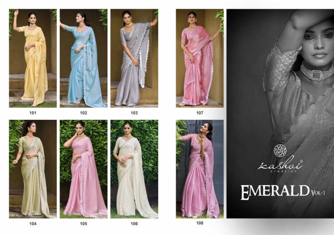 Emerald Vol 1 By Kashvi Swarovski Work Party Wear Sarees Wholesale Shop In Surat